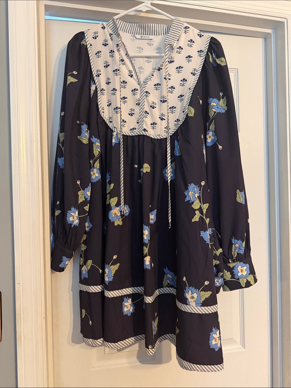 Boho Floral Navy Tunic Dress with sleeves